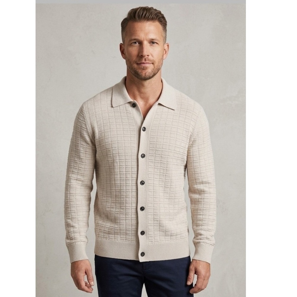 NWT Christian Lacroix Men's Beige Knit Textured Cardigan Cotton Sweater Size M